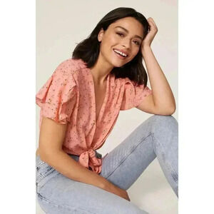 Color Me Courtney Ellie Pink Floral Crop Blouse Size 4